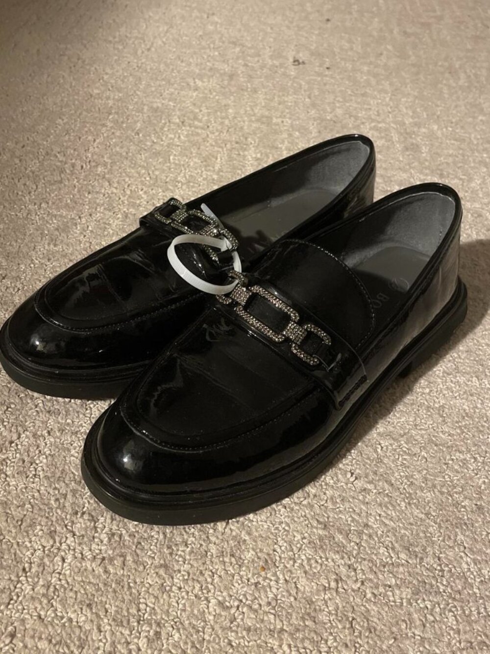 Bonavi Black Patent Loafers with Chain Detail
